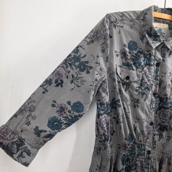 Natural Reflections Womens Floral Collared Shirt Size L Gray 100% Cotton - Picture 3 of 14